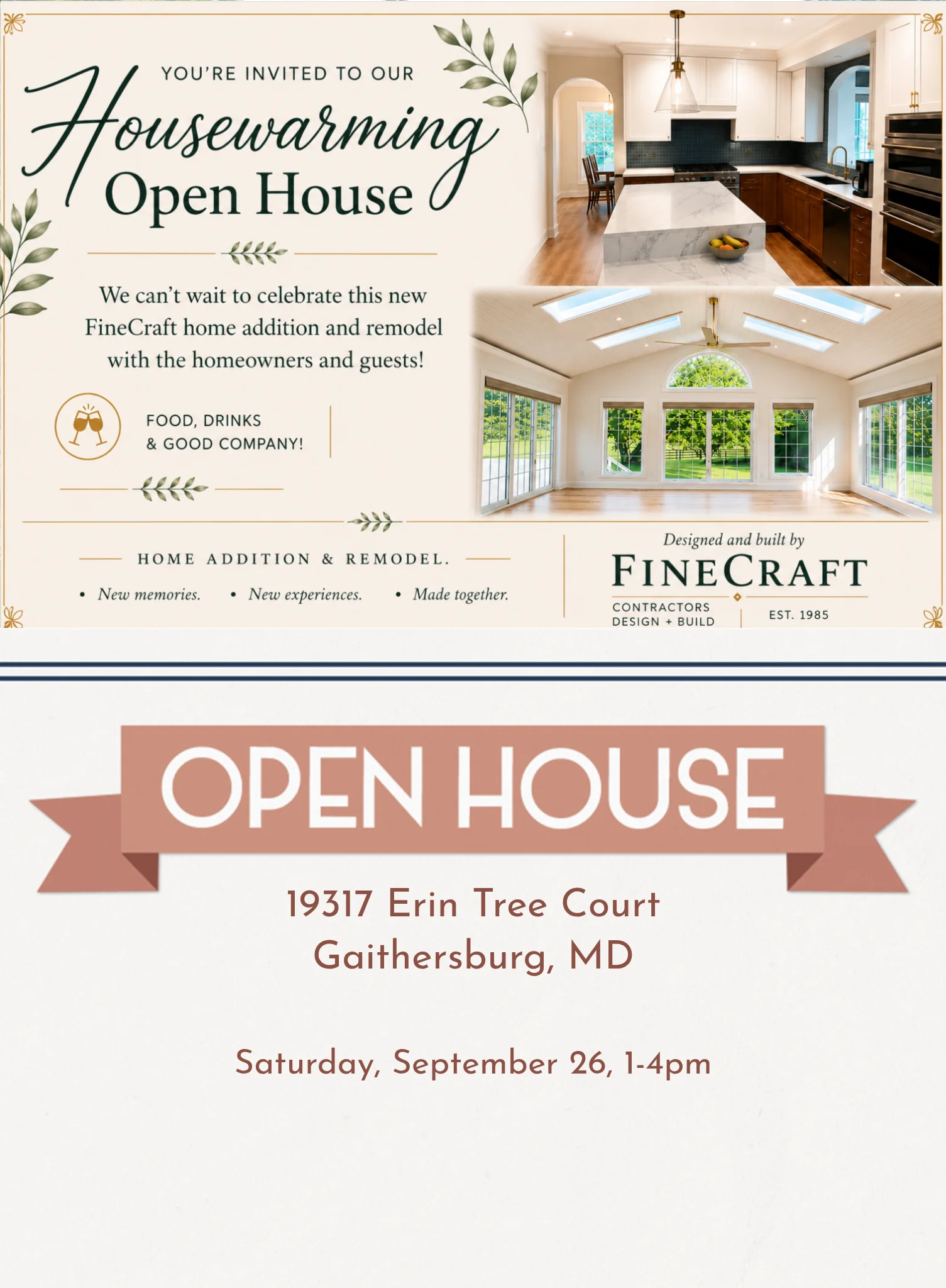 FineCraft housewarming open house invitation